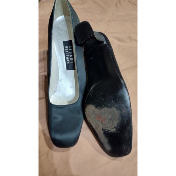 Stuart Weitzman Womens Pumps Size 10B Black Satin Upper Classic Square Toe Heels - Picture 6 of 8